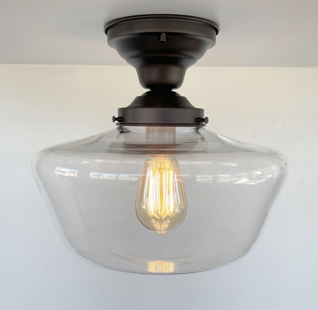 Large Clear Glass Schoolhouse Ceiling Light | 12"