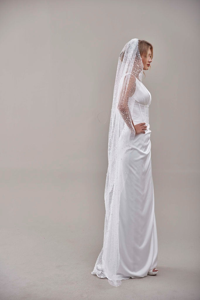 Bridal Veil, Veil with Pearls, One Layer Wedding Veil, Veil with Rhinestone-D180