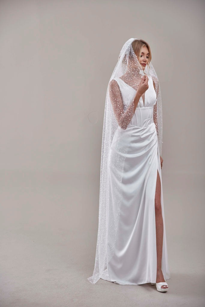 Bridal Veil, Veil with Pearls, One Layer Wedding Veil, Veil with Rhinestone-D180