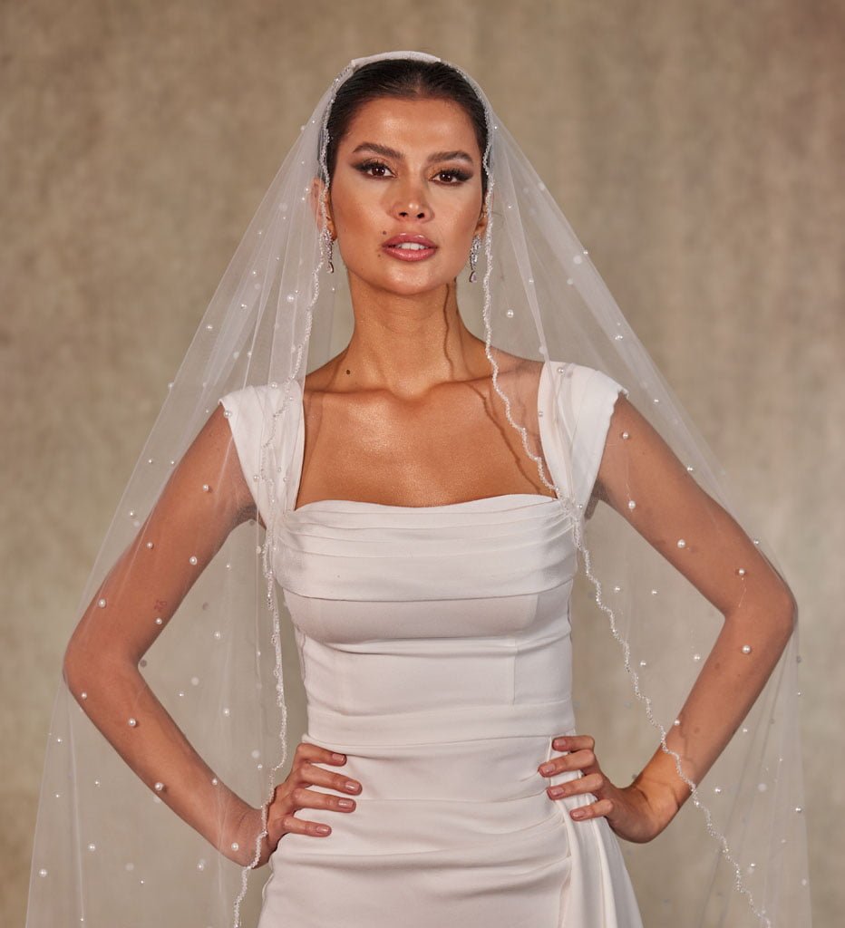 Pearl Wedding Veil, Cathedral Veil- D238