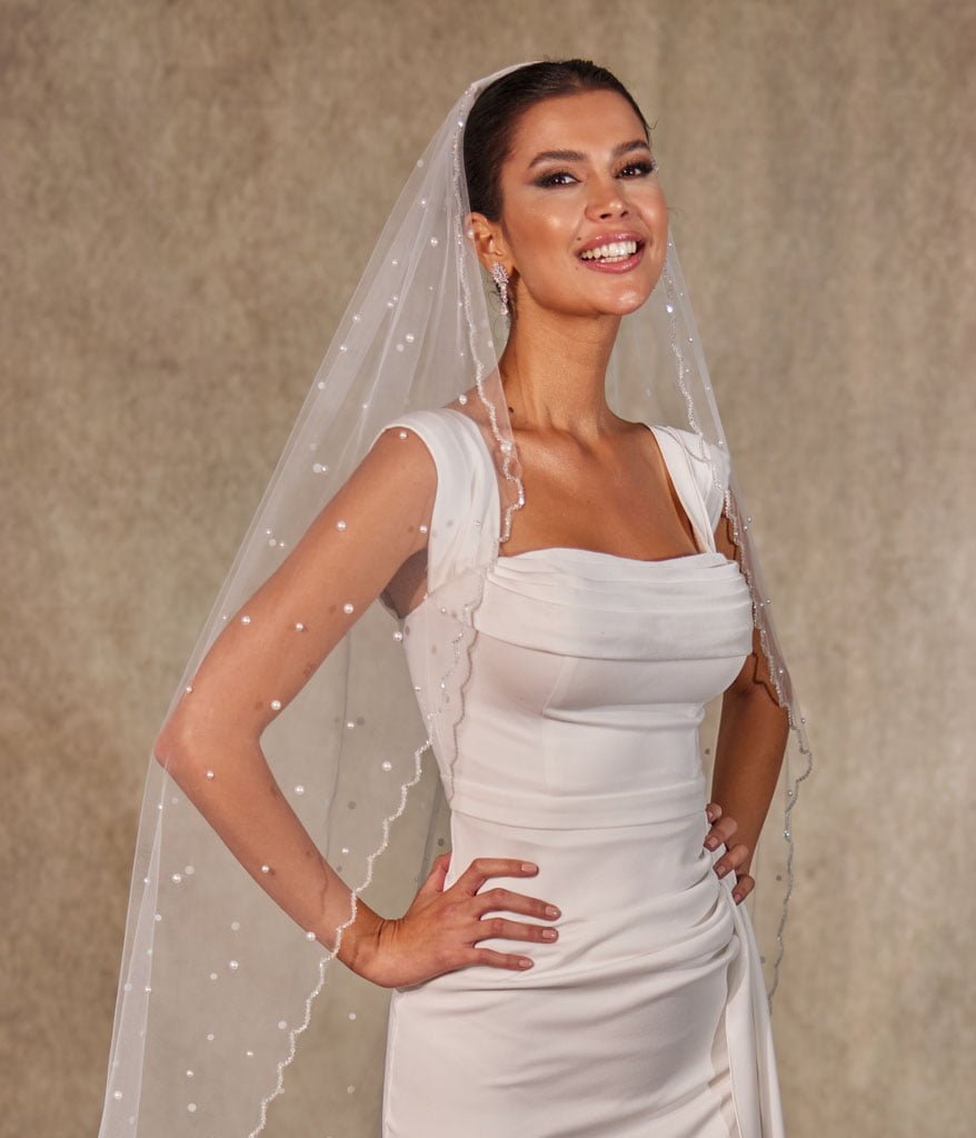 Pearl Wedding Veil, Cathedral Veil- D238