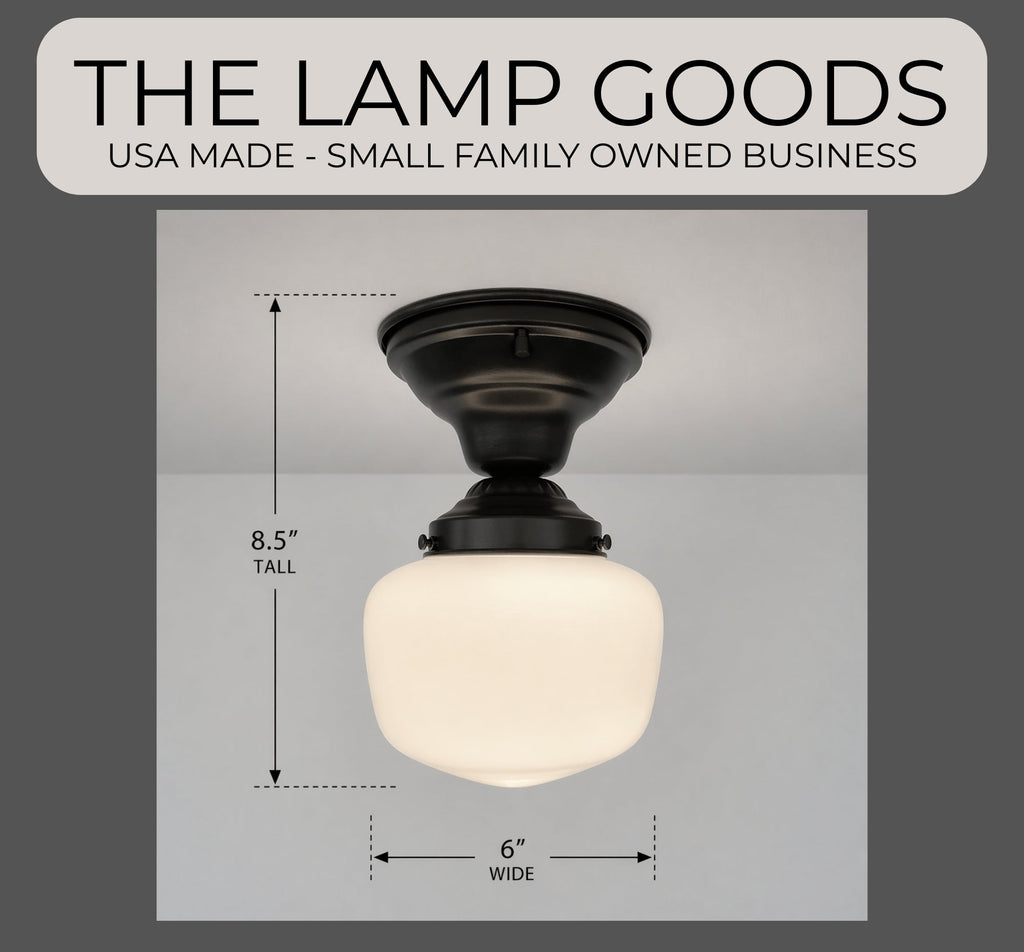 Antique Opal Simple Milk Glass Schoolhouse Ceiling Light | 6" Semi-Flush