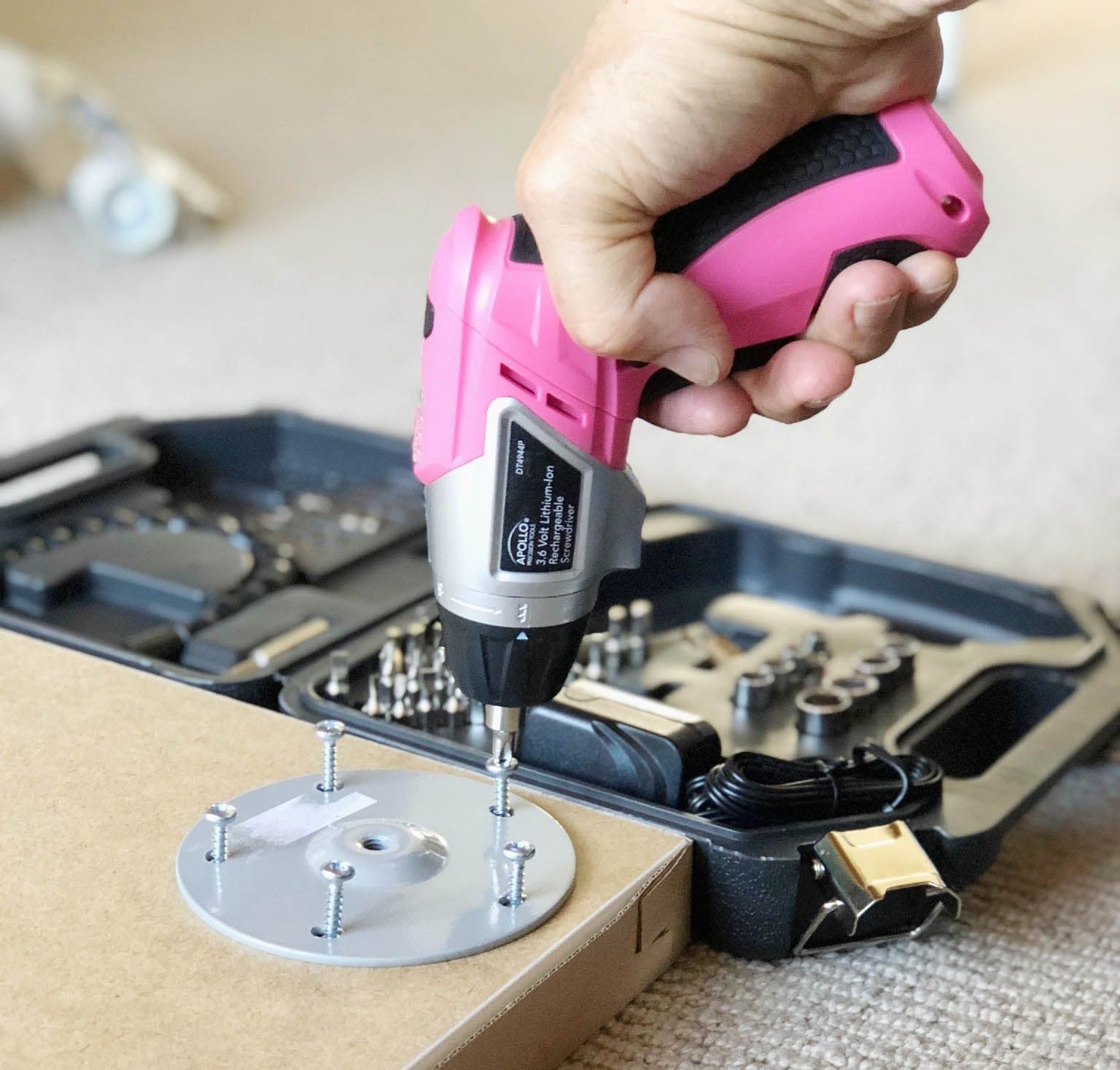 3.6 Volt Lithium-Ion Rechargeable Screwdriver with 45 Piece Accessory Set - Pink DT4944P