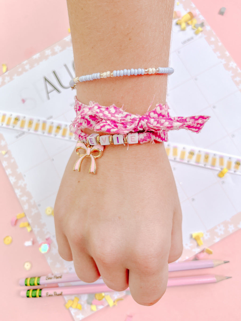 Name Bow Charm Wrap Bracelet Made By Evie Pearl