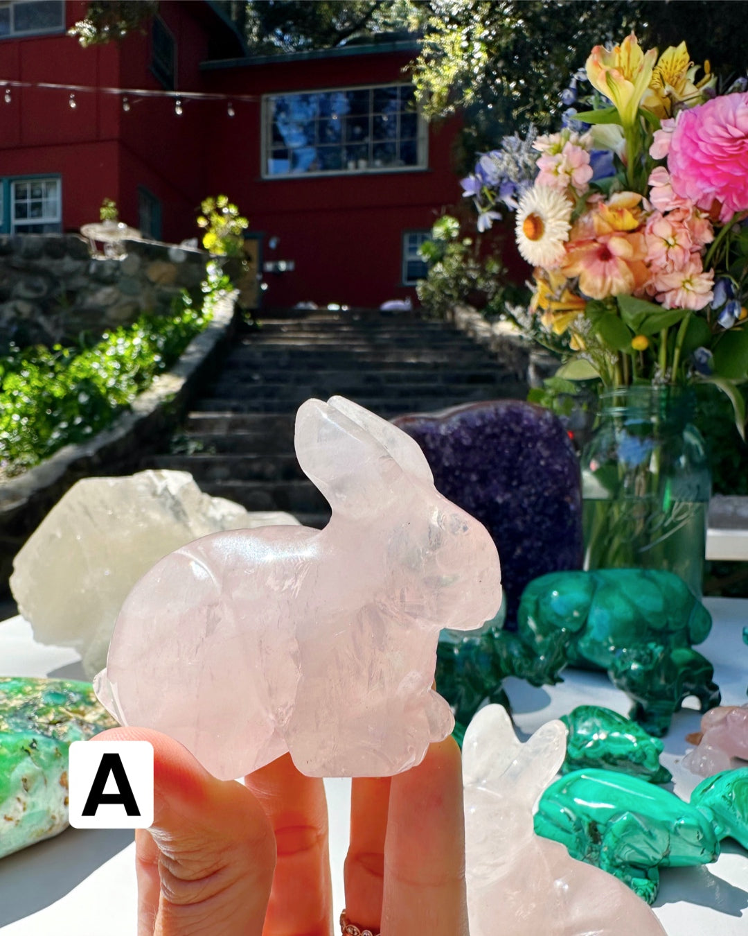 Rose Quartz Hand Carved Rabbits