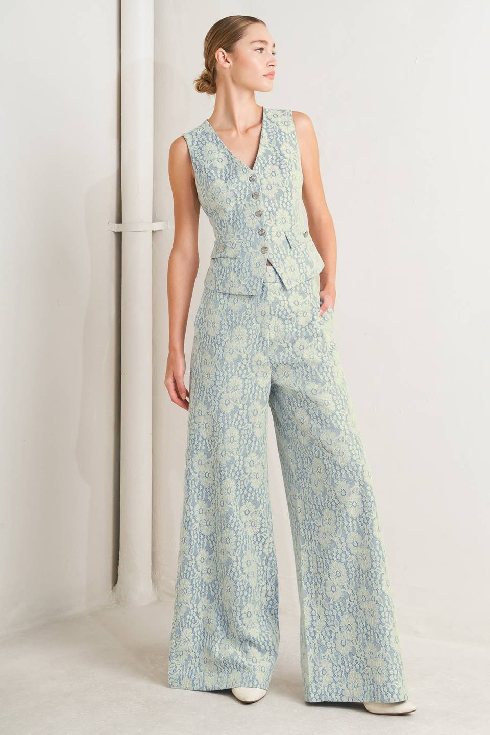 Woven Bonded Lace Wide Leg Pants