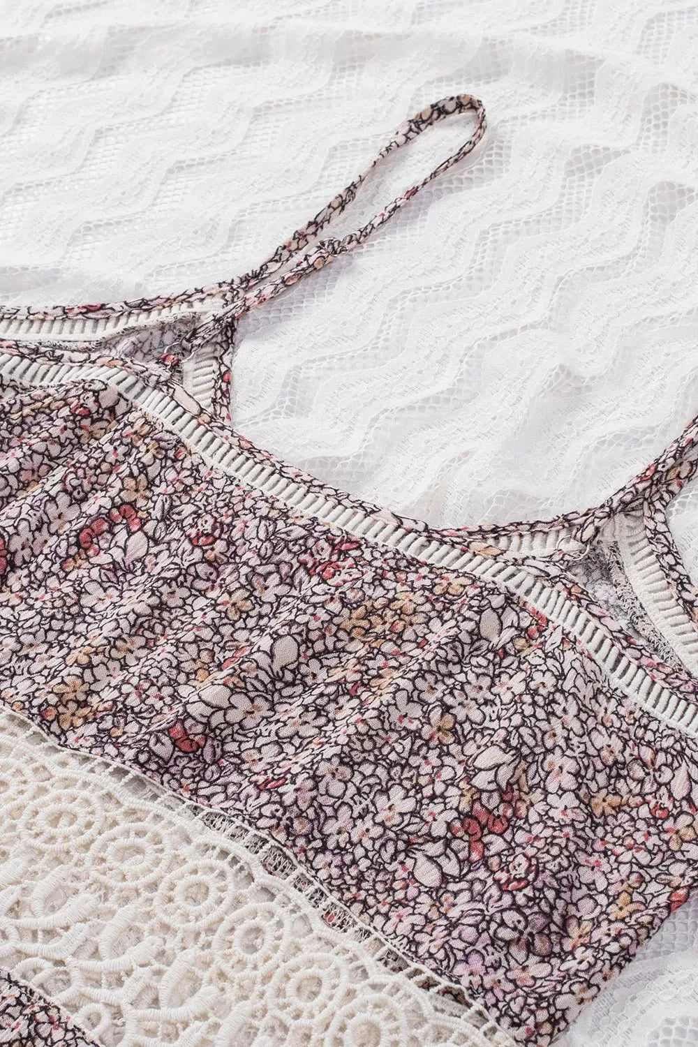 Floral Print Cami Top with Crochet Trim and Spaghetti Straps