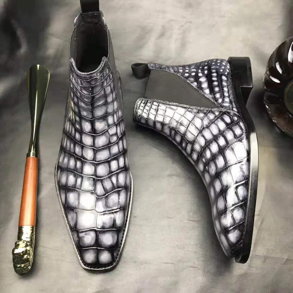 Crocodile Ankle Boots Handmade Men's