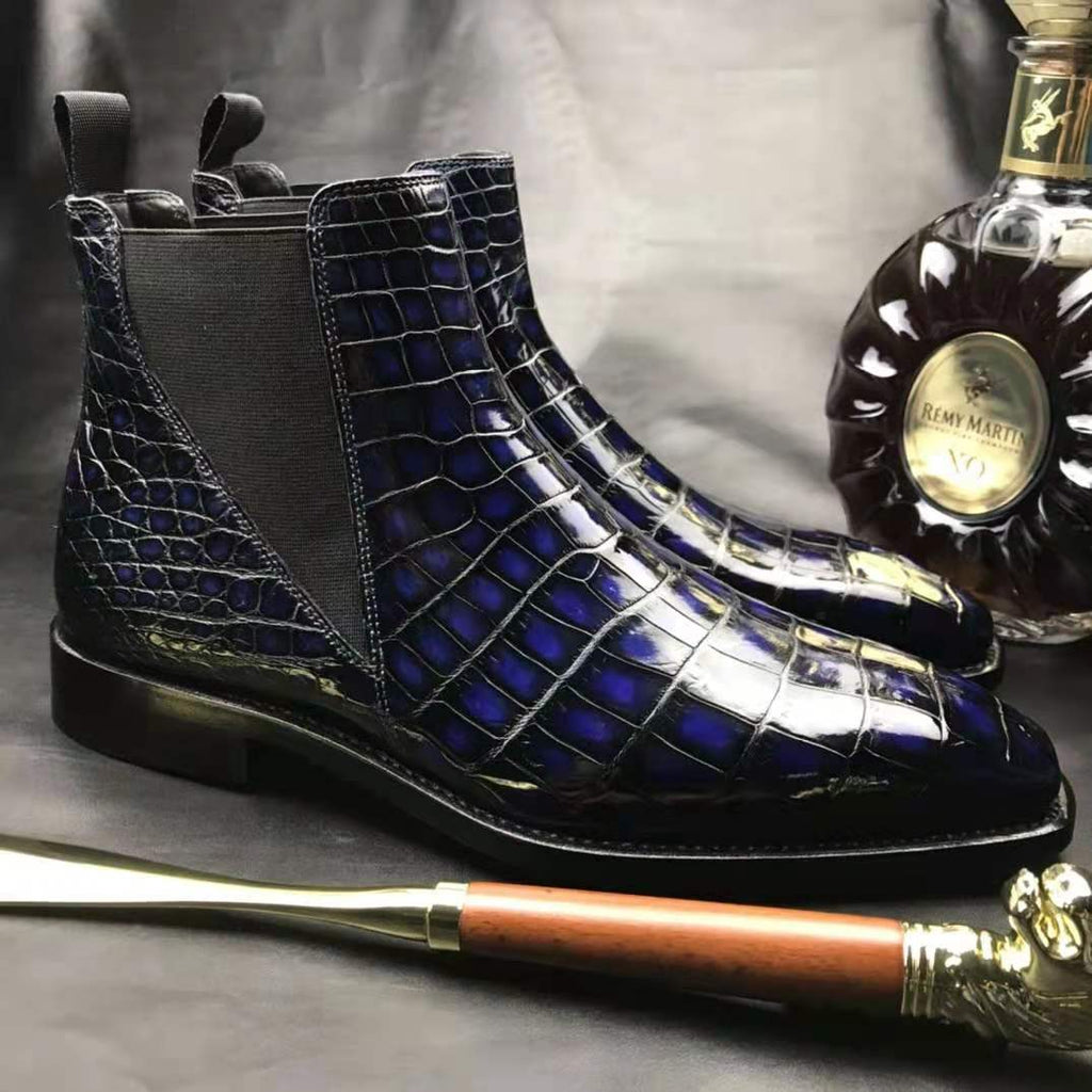 Crocodile Ankle Boots Handmade Men's