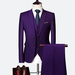 3 Piece Suit Solid Color Blaze Pants & Vest Men's