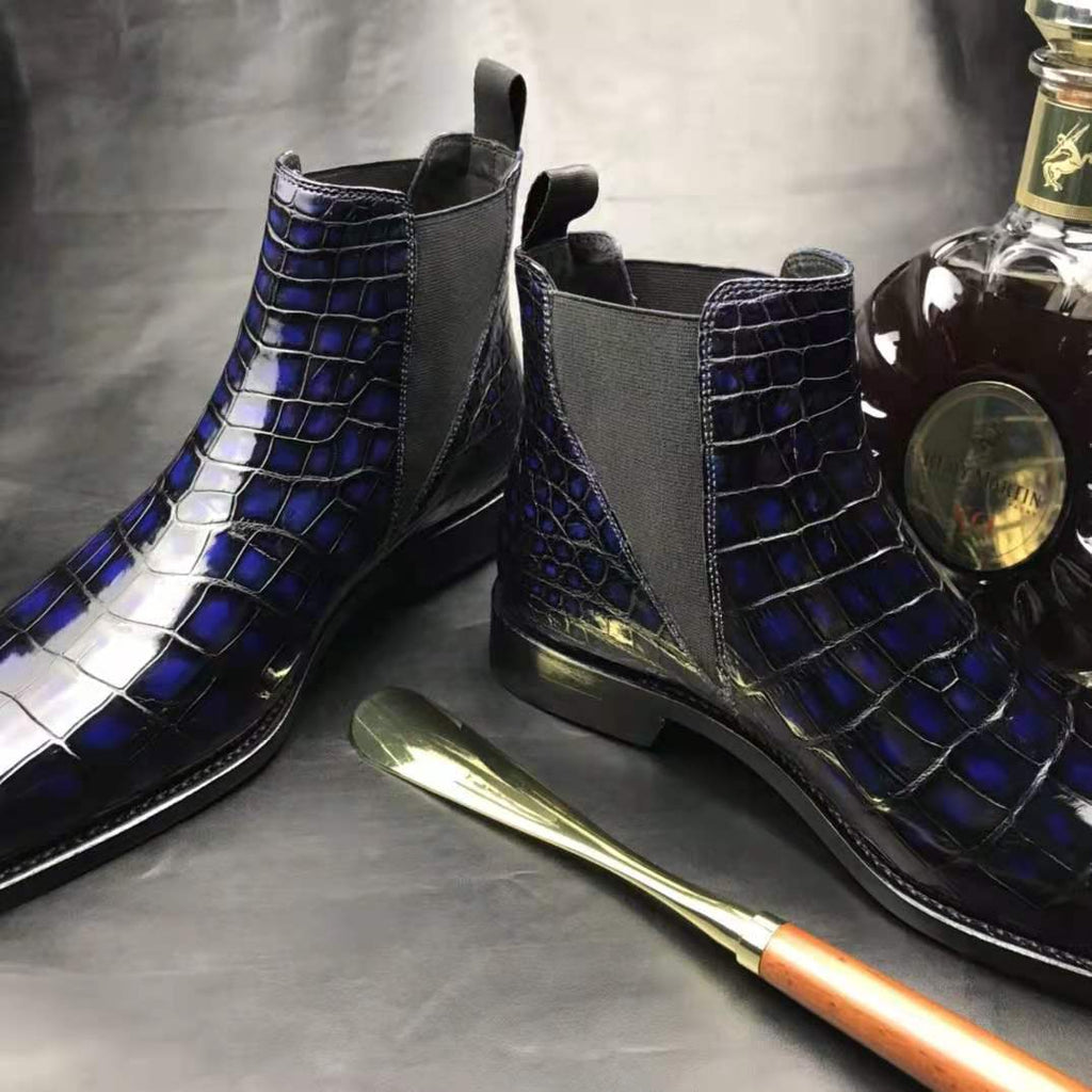 Crocodile Ankle Boots Handmade Men's