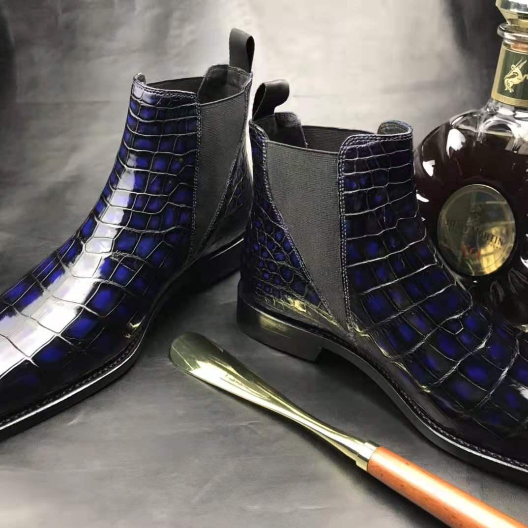 Crocodile Ankle Boots Handmade Men's
