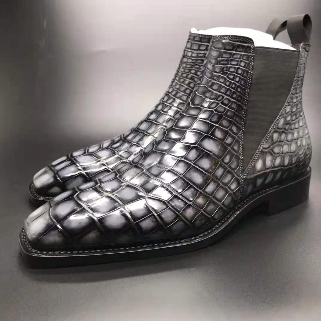 Crocodile Ankle Boots Handmade Men's