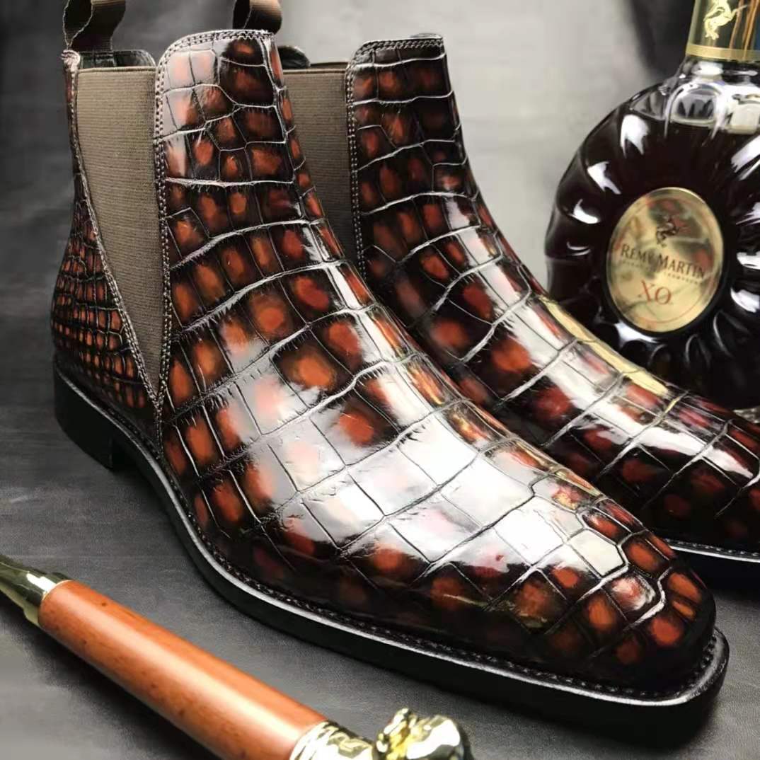Crocodile Ankle Boots Handmade Men's
