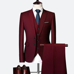 3 Piece Suit Solid Color Blaze Pants & Vest Men's