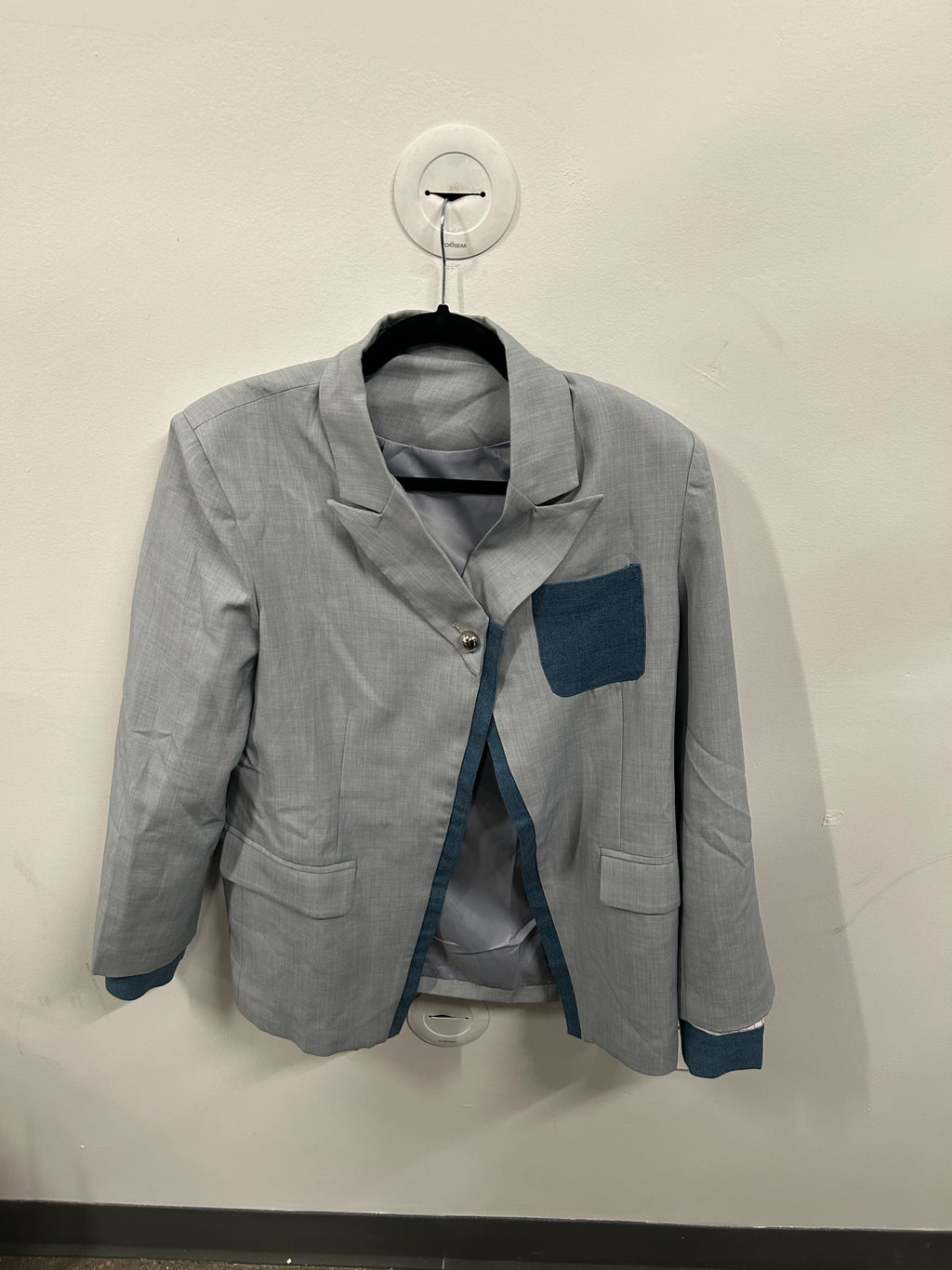 Deconstructed Asymmetric Denim-Trimmed Blazer