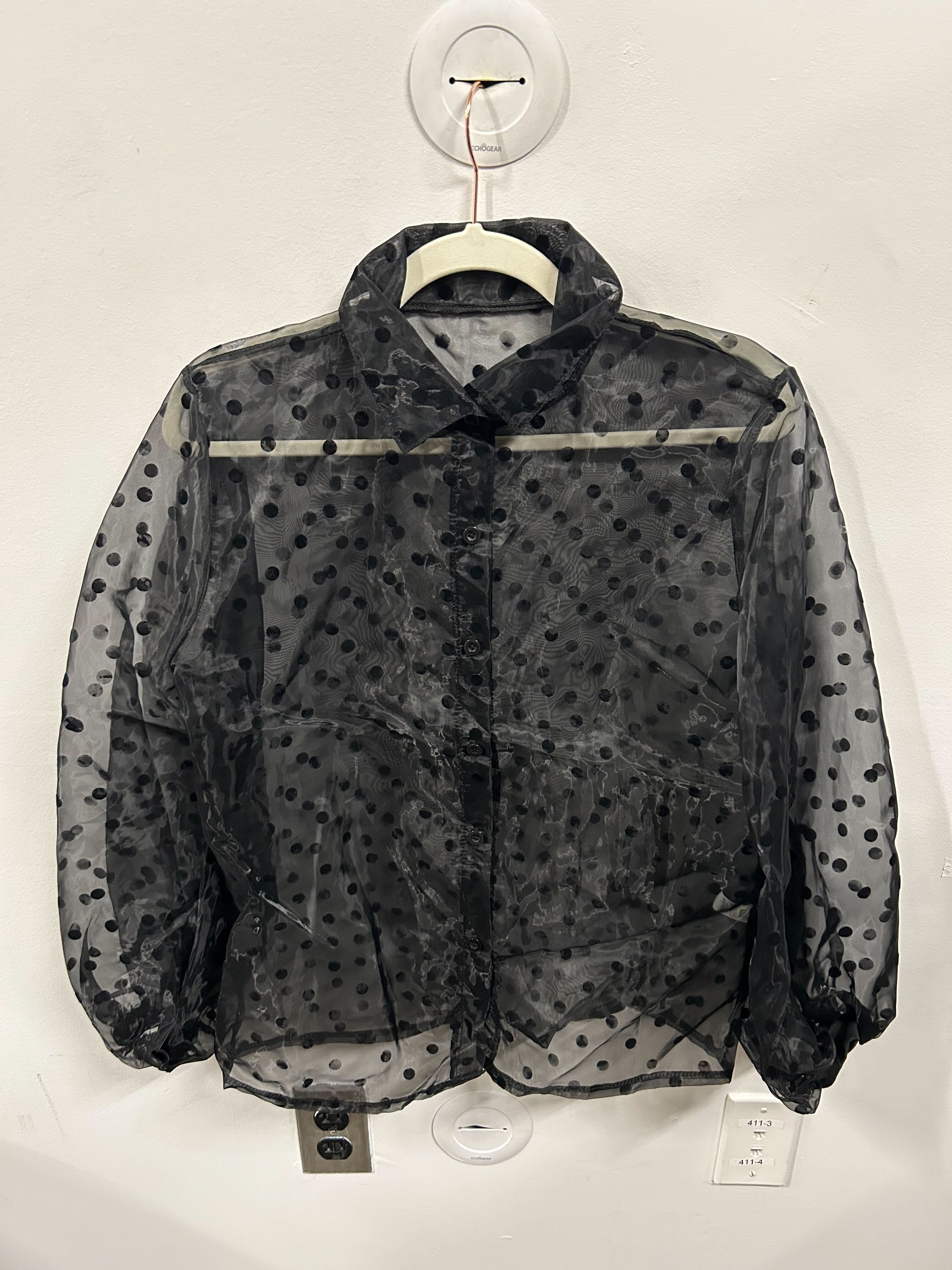 Sheer Flocked-Dot Organza Blouse