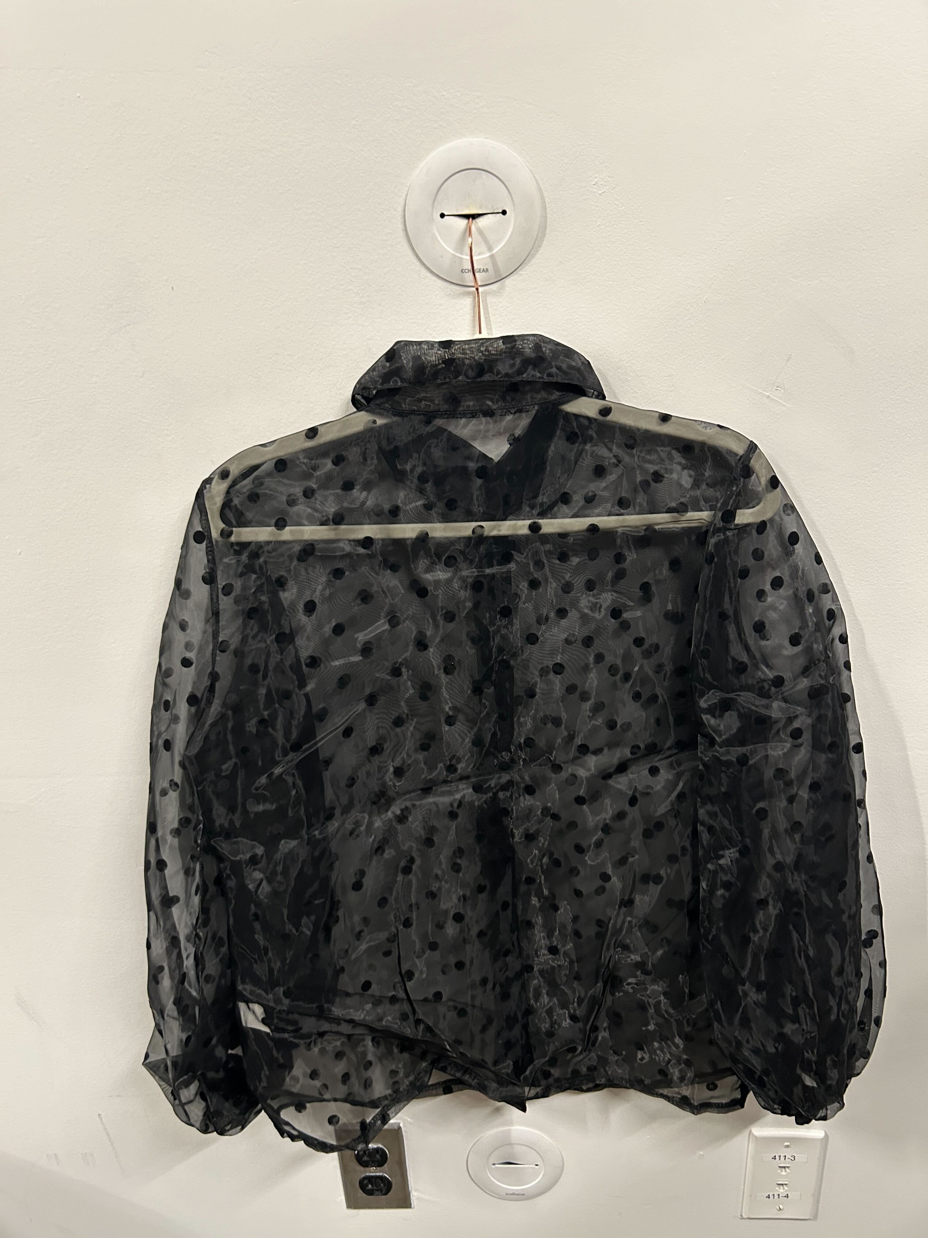 Sheer Flocked-Dot Organza Blouse