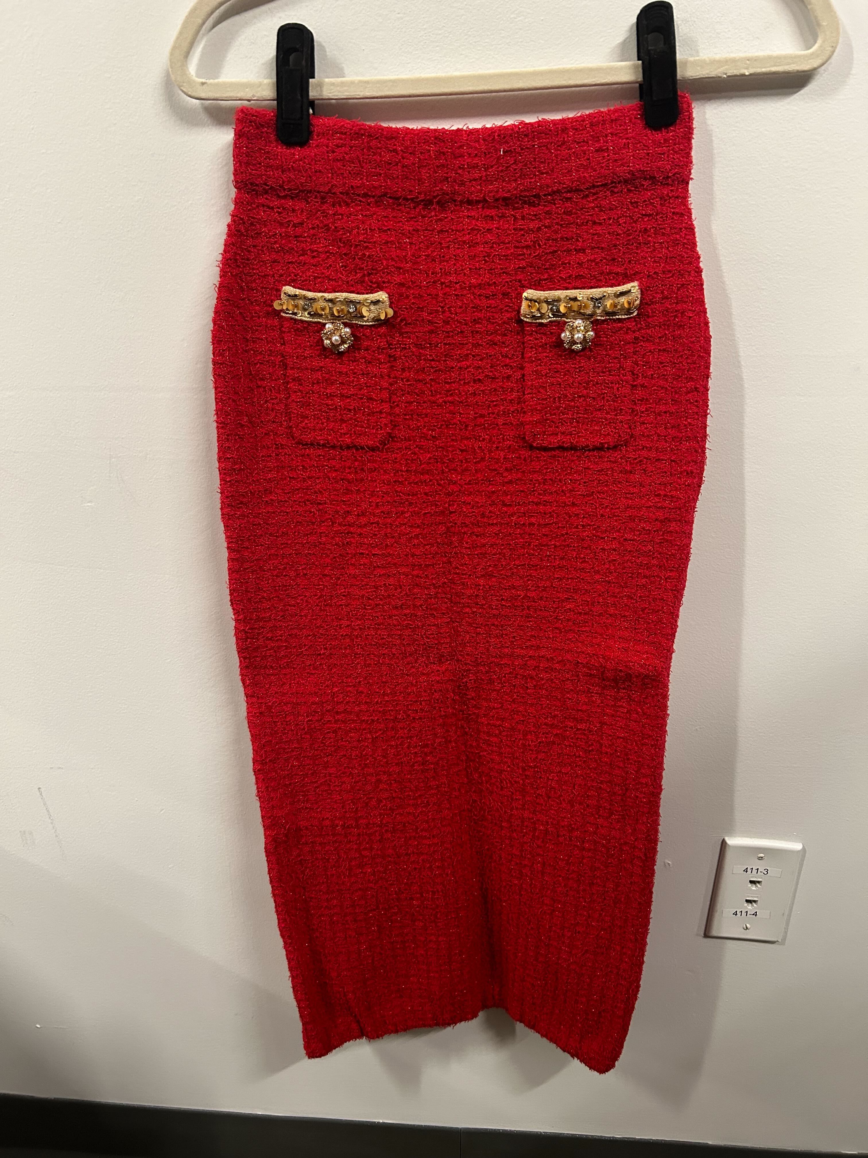 Crimson Tweed Gilded Trim Suit Set