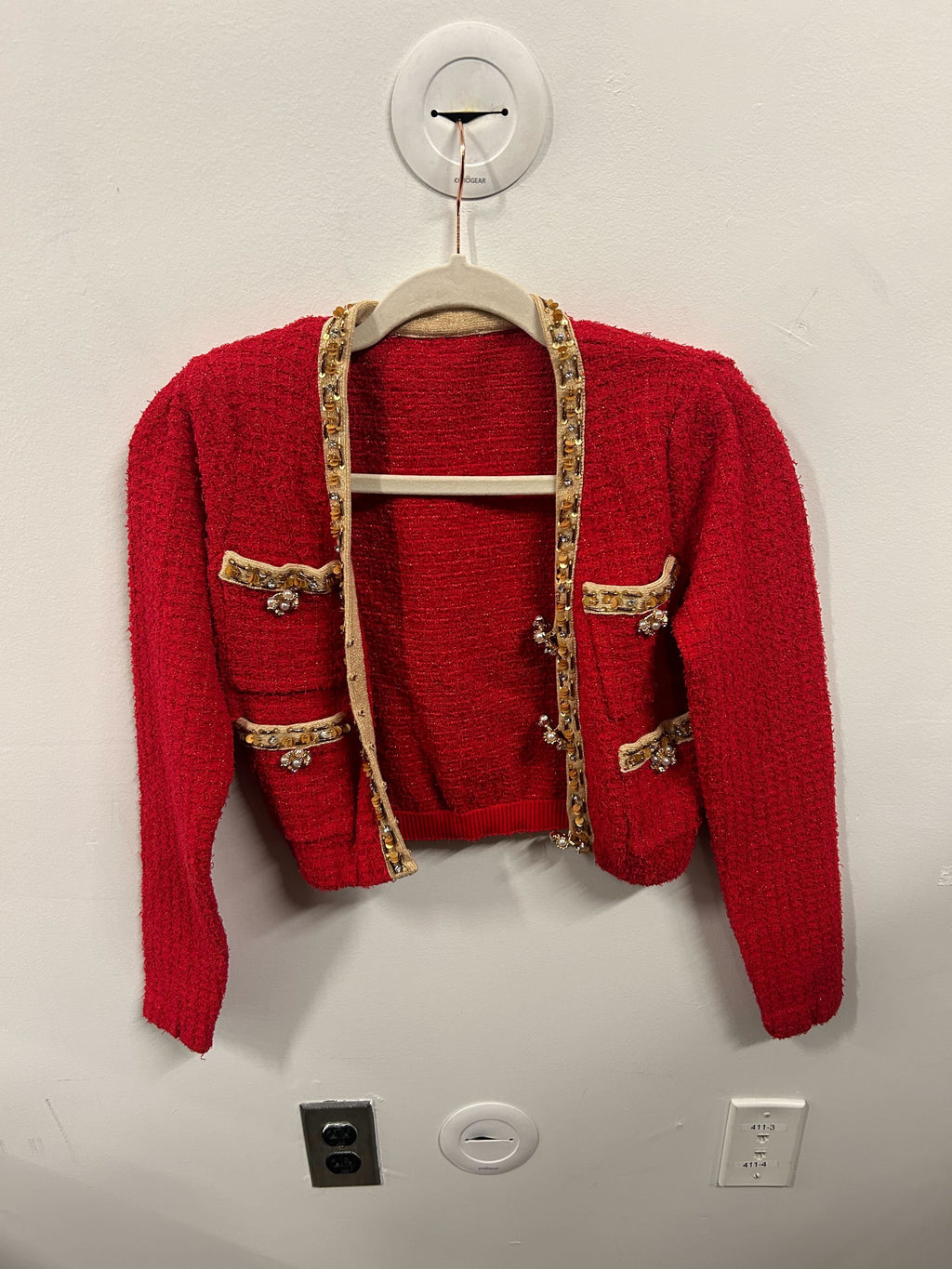 Crimson Tweed Gilded Trim Suit Set