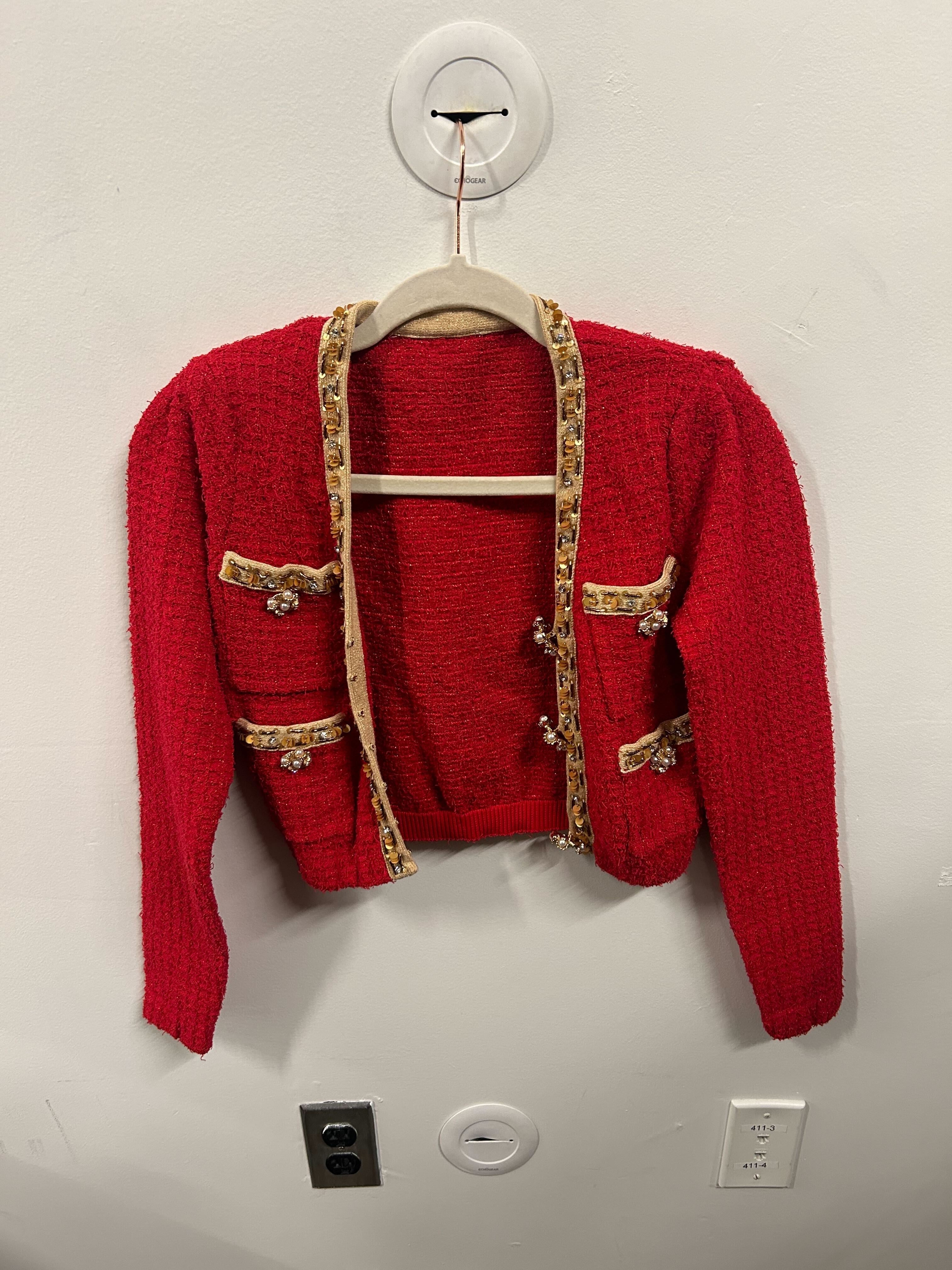 Crimson Tweed Gilded Trim Suit Set