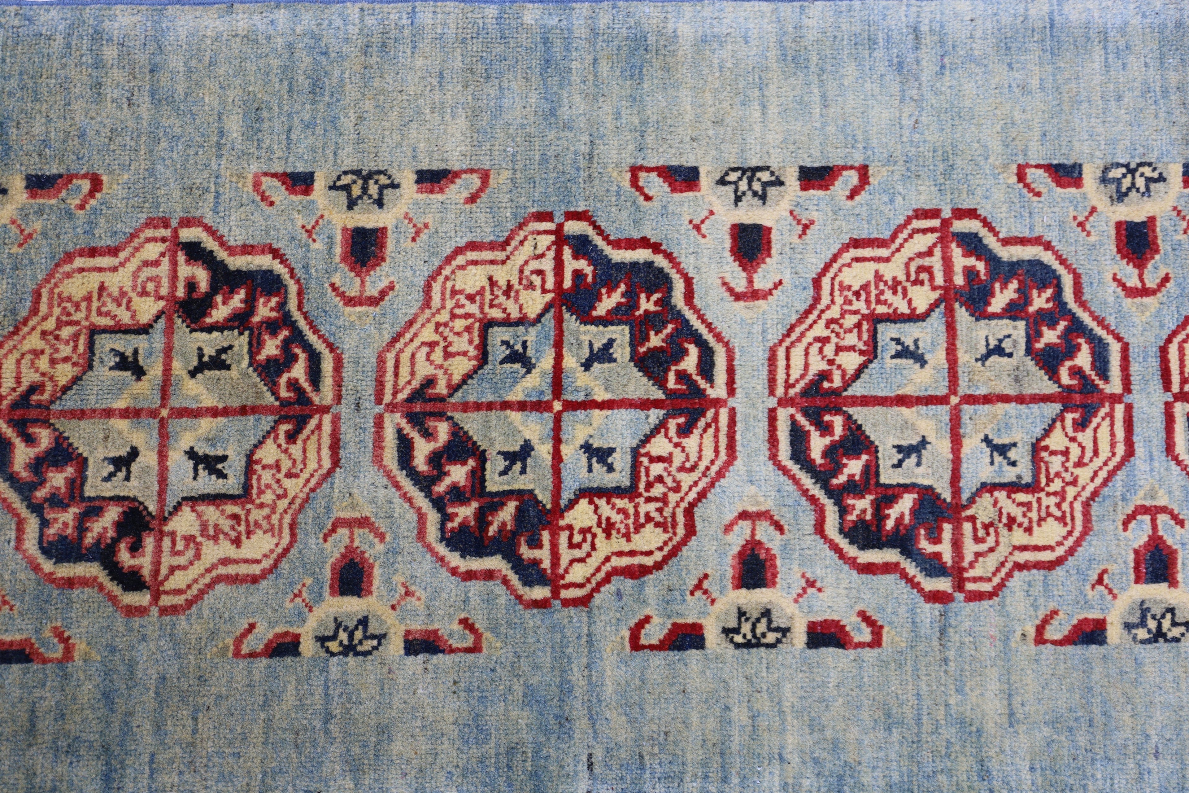 Hand-Knotted Afghani Kazak Wool Rug – 2’1″  x  5’7″