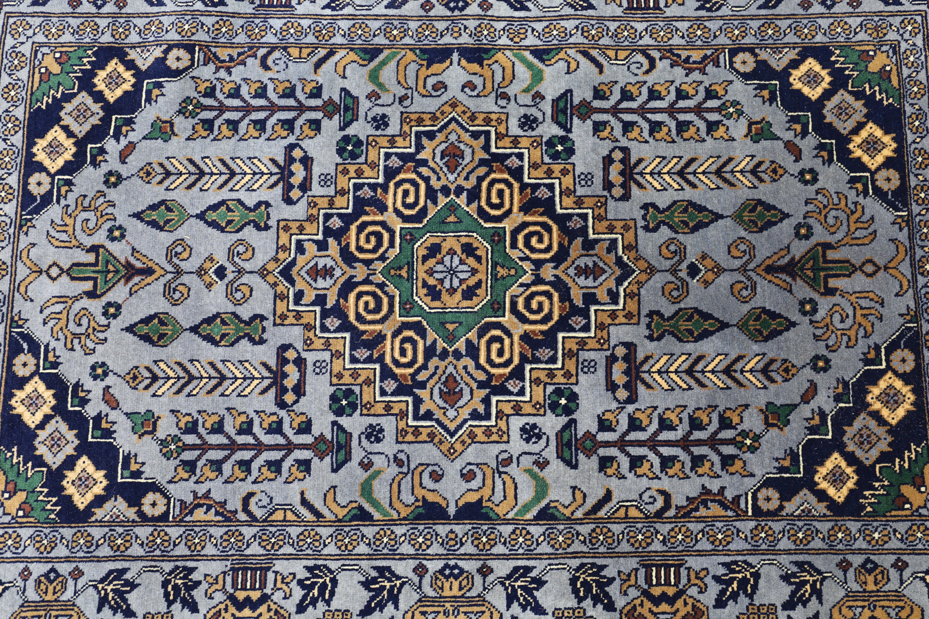 Hand-Knotted Afghani Zerkhaki Wool Rug – 3’4″  x  4’11″