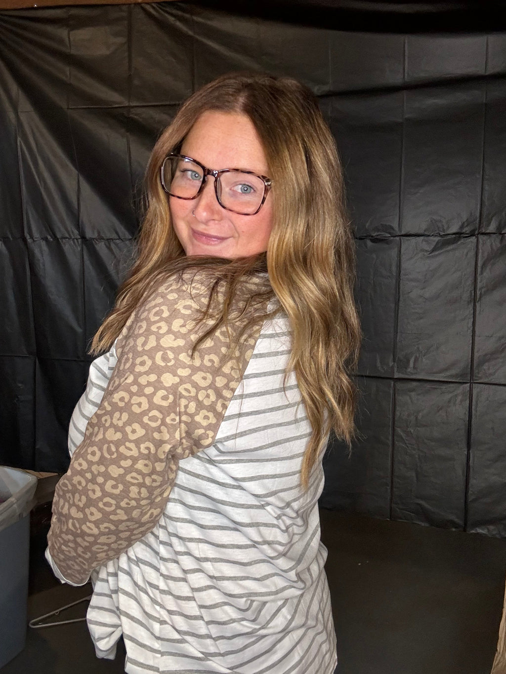 Striped/leopard turtle neck pullover long sleeves