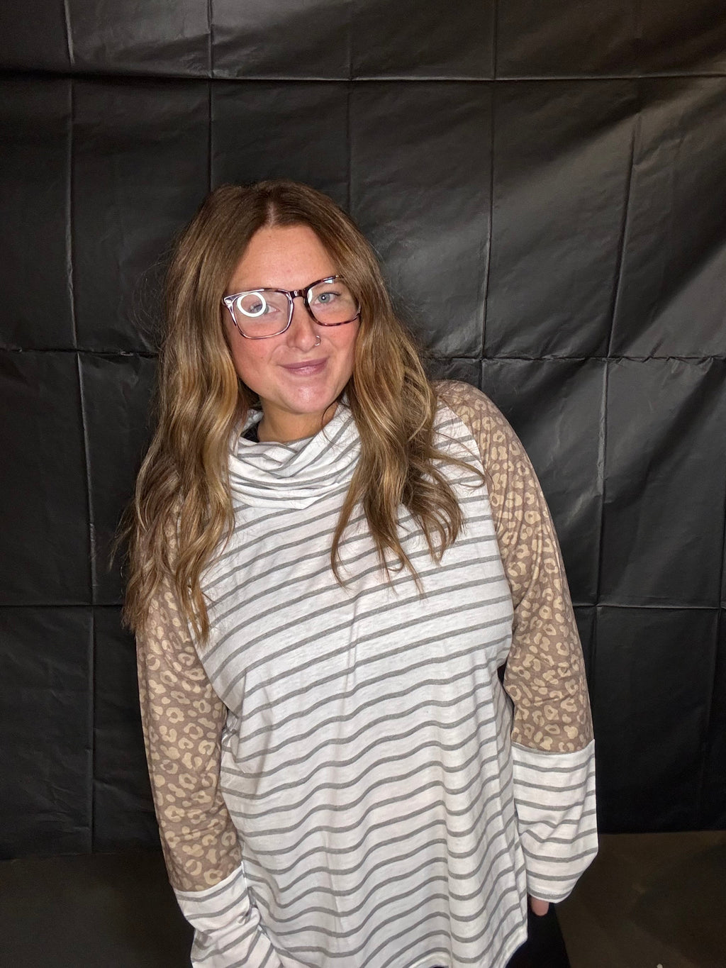 Striped/leopard turtle neck pullover long sleeves