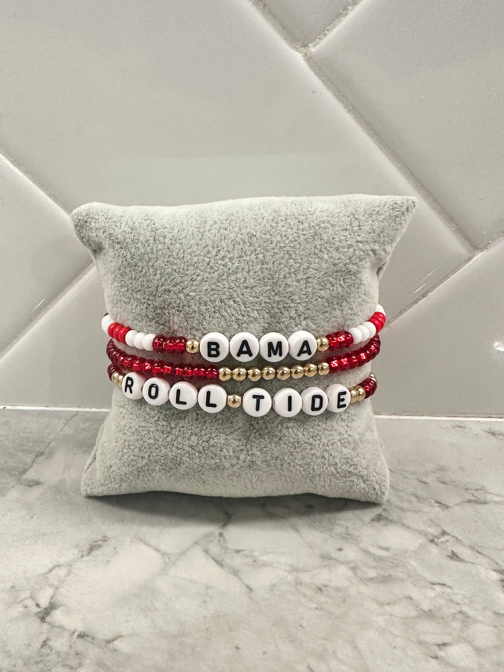 Alabama Game Day | Alabama Roll Tide Bracelet Set – Red, Gold, and White (Set of 3)