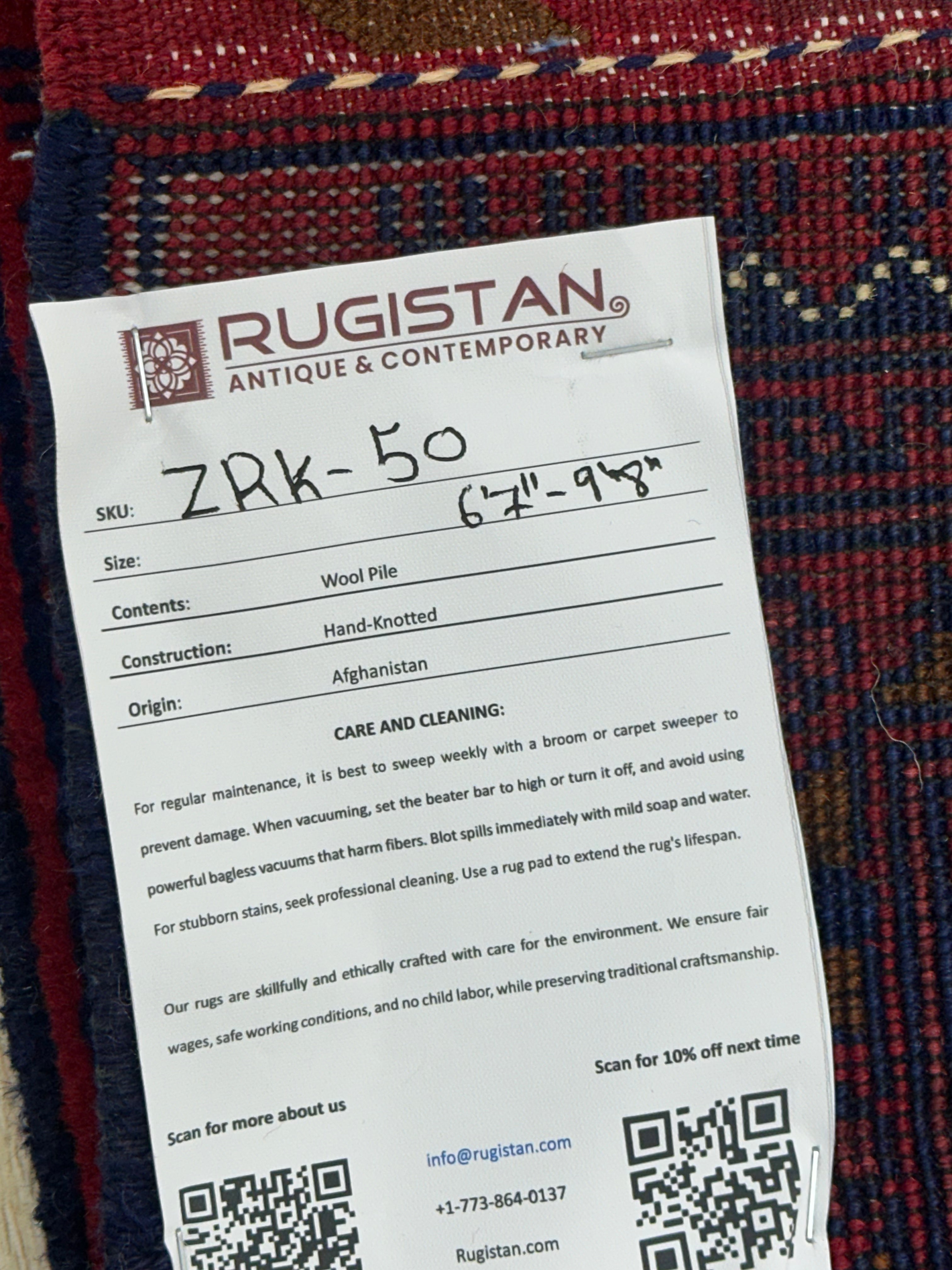 Hand-Knotted Afghani Zerkhaki Wool Rug – 6’7″  x  9’8″