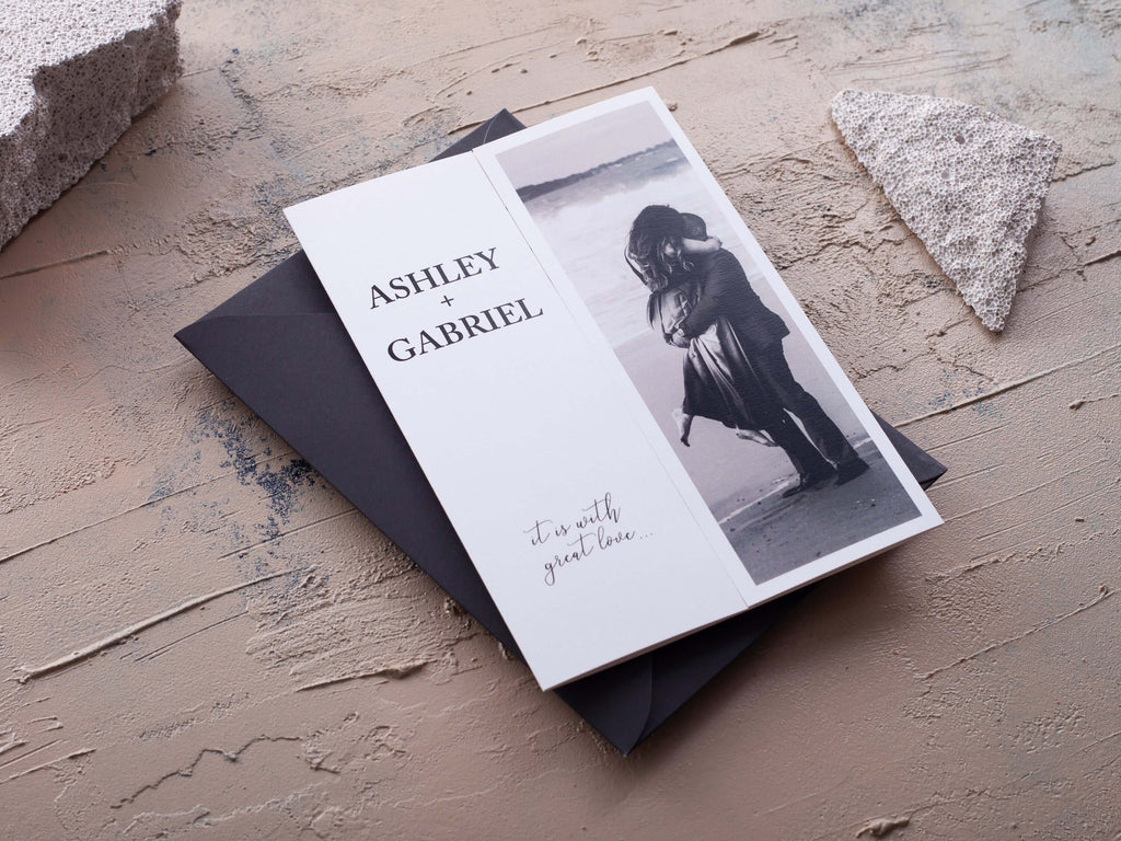 Folded Wedding Invitation with Couple Photo