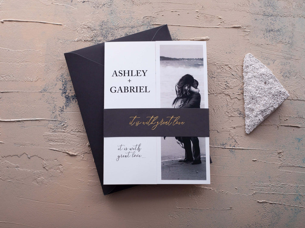 Folded Wedding Invitation with Couple Photo