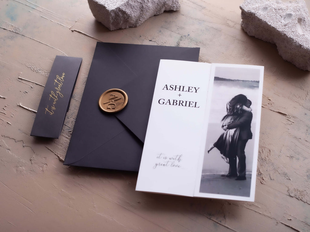 Folded Wedding Invitation with Couple Photo