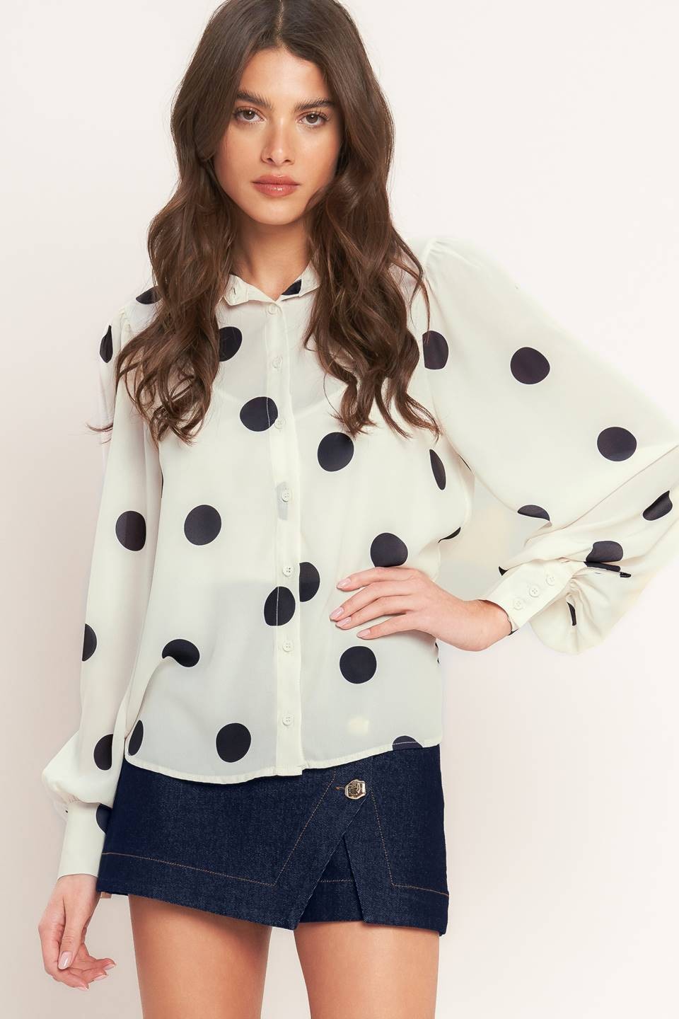 Polka Dot Button-Down Blouse