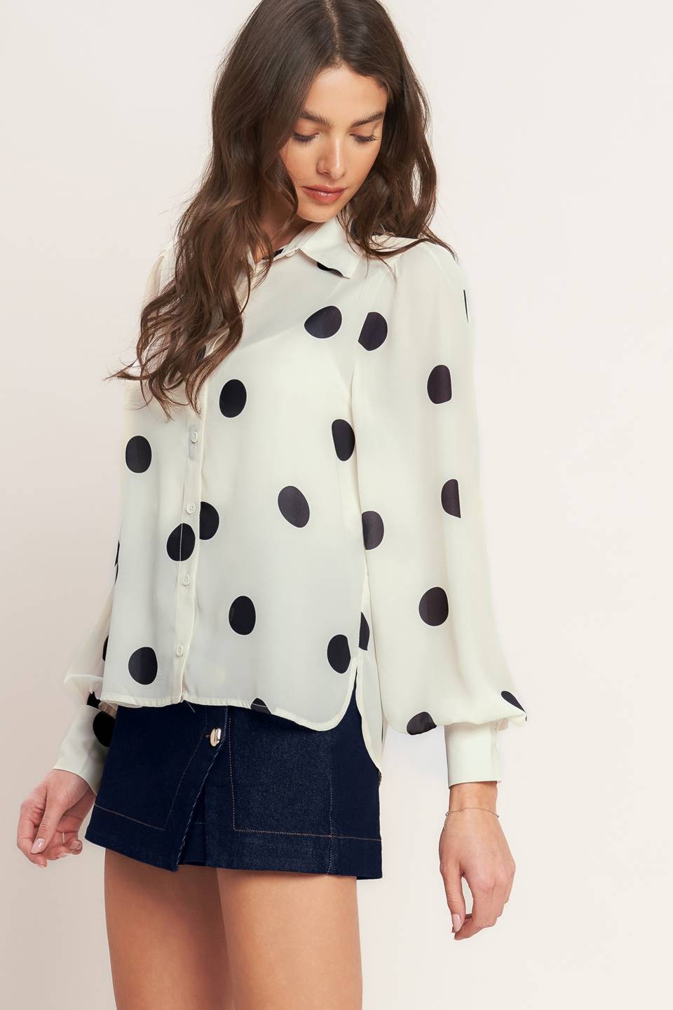 Polka Dot Button-Down Blouse