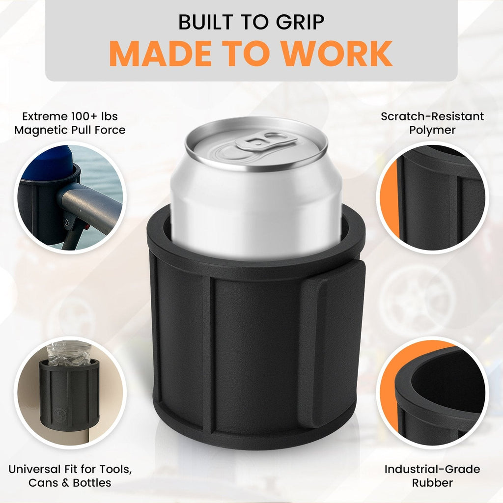 SoftJaw Slim Magnetic Cupholder | Heavy-Duty Rubber Tool Holder for Water Bottles & Cans