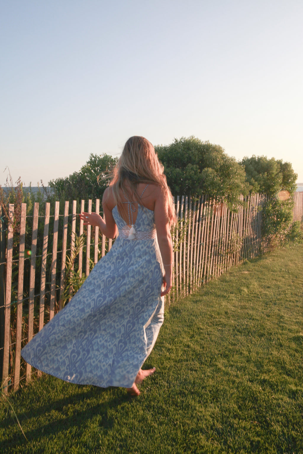 Isabella Dress in Faded Blue Ikat
