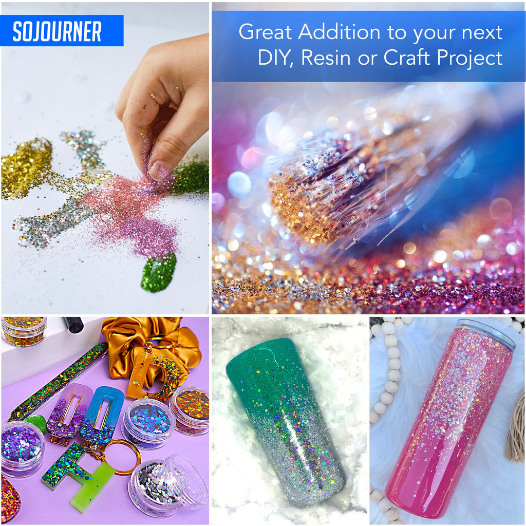 Fairy Tears Chunky Holographic Body Glitter I 16 Colors + Glitter Glue for Face Glitter Makeup, Hair, Eye & Fine Glitter Eyeshadow - Perfect for Halloween, Resin, Tumblers, Craft, Cosmetic & Nail Art