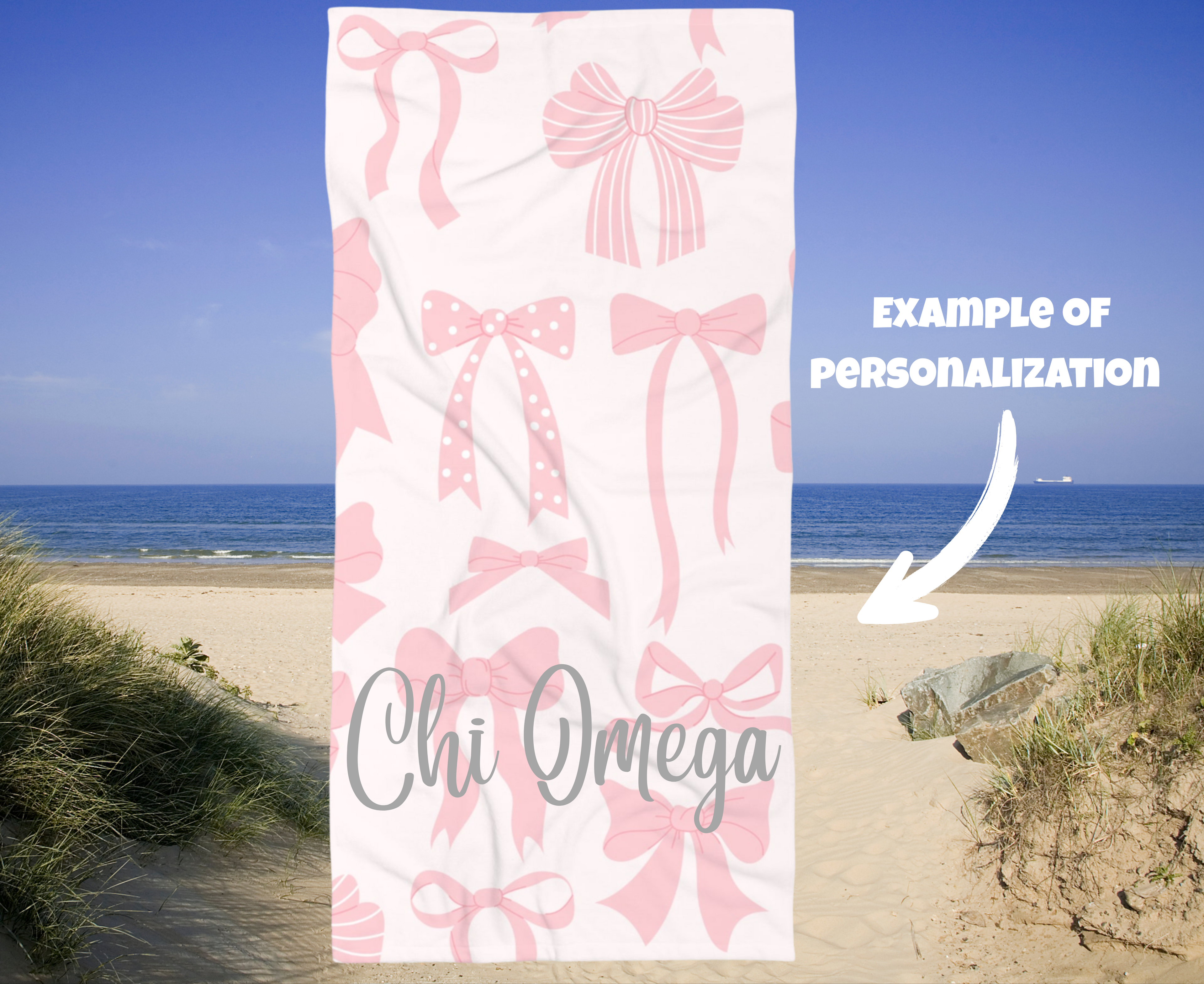 Customizable: Chic Pink Bow Beach Towel, Stylish Beach Accessory, Summer Pool Towel, Gift for Her, Elegant Towel for Beach Days