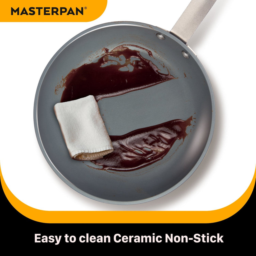 MASTERPAN Ceramic Nonstick Stovetop Oven Frypan & Skillet with Stainless Steel Lid & Utensils, Grey 9.5" (24cm)