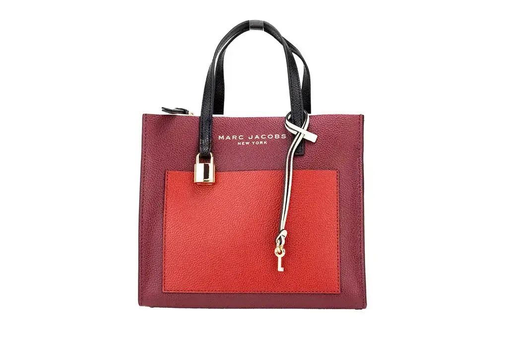 Marc Jacobs Grind Mini Leather Tote – Pomegranate Color block Crossbody Bag