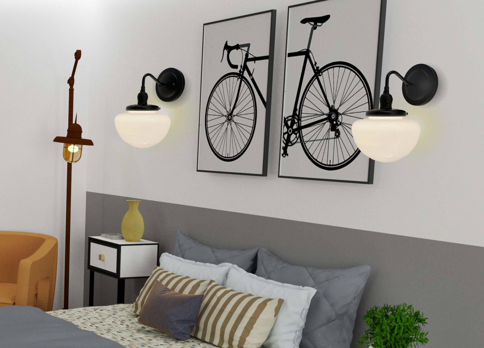 Opal Mushroom Schoolhouse Wall Sconce Light