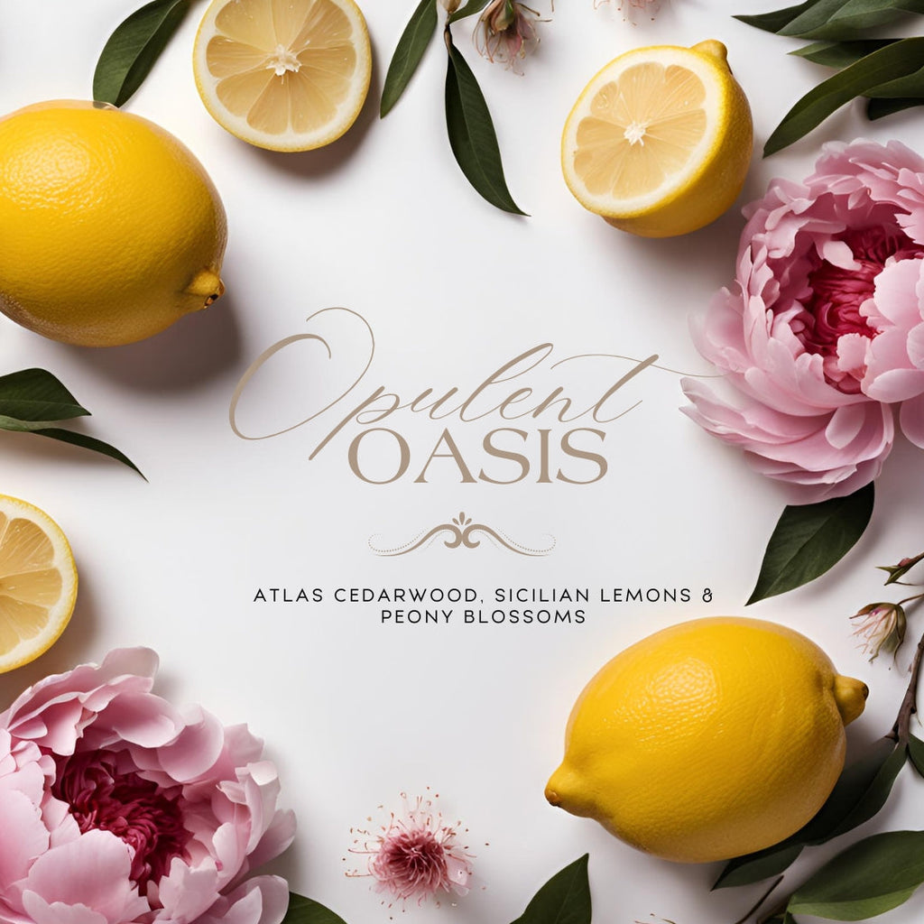 Opulent Oasis (8.5 oz Single Wick) - Notes: Atlas Cedarwood, Sicilian Lemons & Peony Blossoms