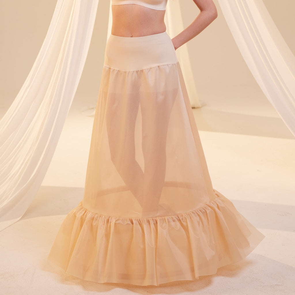 Nude Trumpet Petticoat Skirt  with  Waist Corsage  , Bridal Crinoline Slip