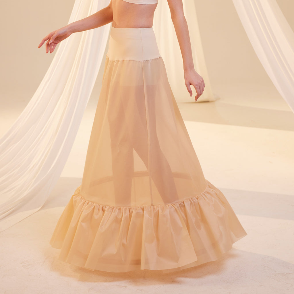 Nude Trumpet Petticoat Skirt  with  Waist Corsage  , Bridal Crinoline Slip