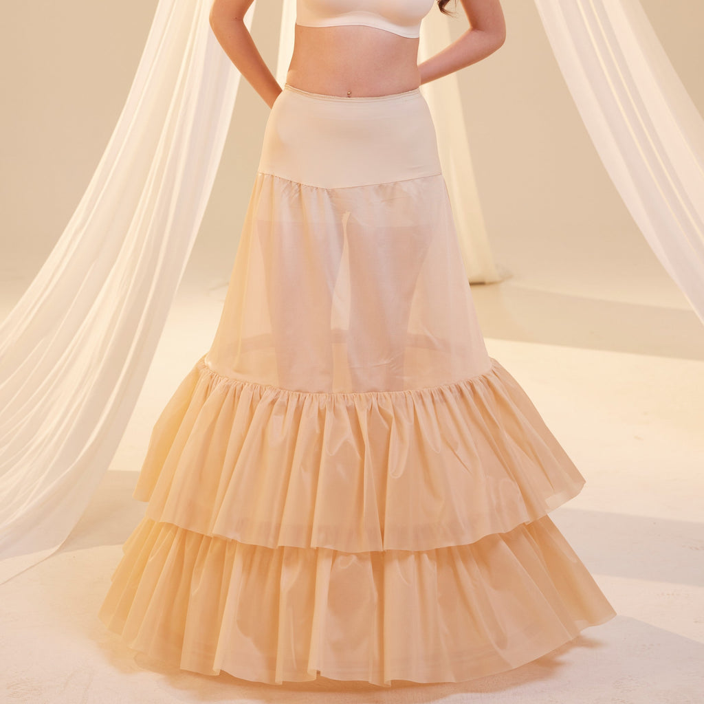 Nude Trumpet Petticoat Skirt  with  Waist Corsage and 3 Hoops , Bridal Crinoline Slip
