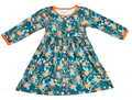 Green Christmas Flower Long Sleeve Milk Silk Dress