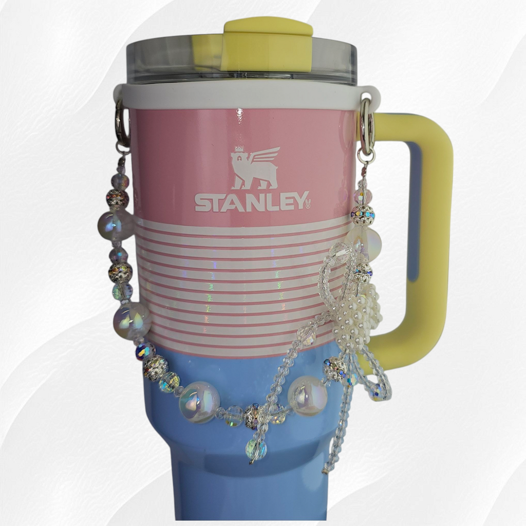 Deluxe Pearl Beaded Tumbler Charm Necklace  - White