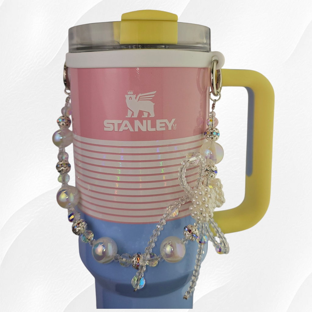 Deluxe Pearl Beaded Tumbler Charm Necklace  - White